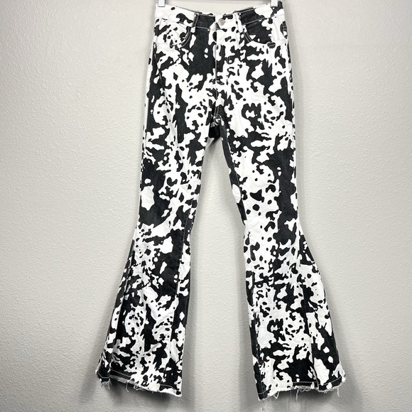 Buckle Saints and Hearts Denim - Saints & Hearts Bell Bottom Raw Hem Jeans Women Small Cow Print Grunge Y2K Indie